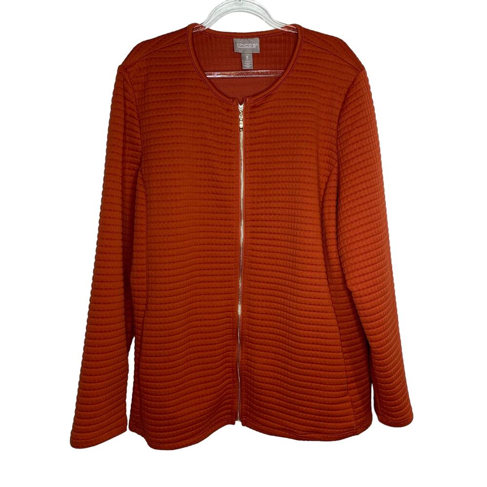 Chicos Womens‎ Size 3/XL Orange Zip Up Quilted Blazer Jacket Pockets Cottagecore